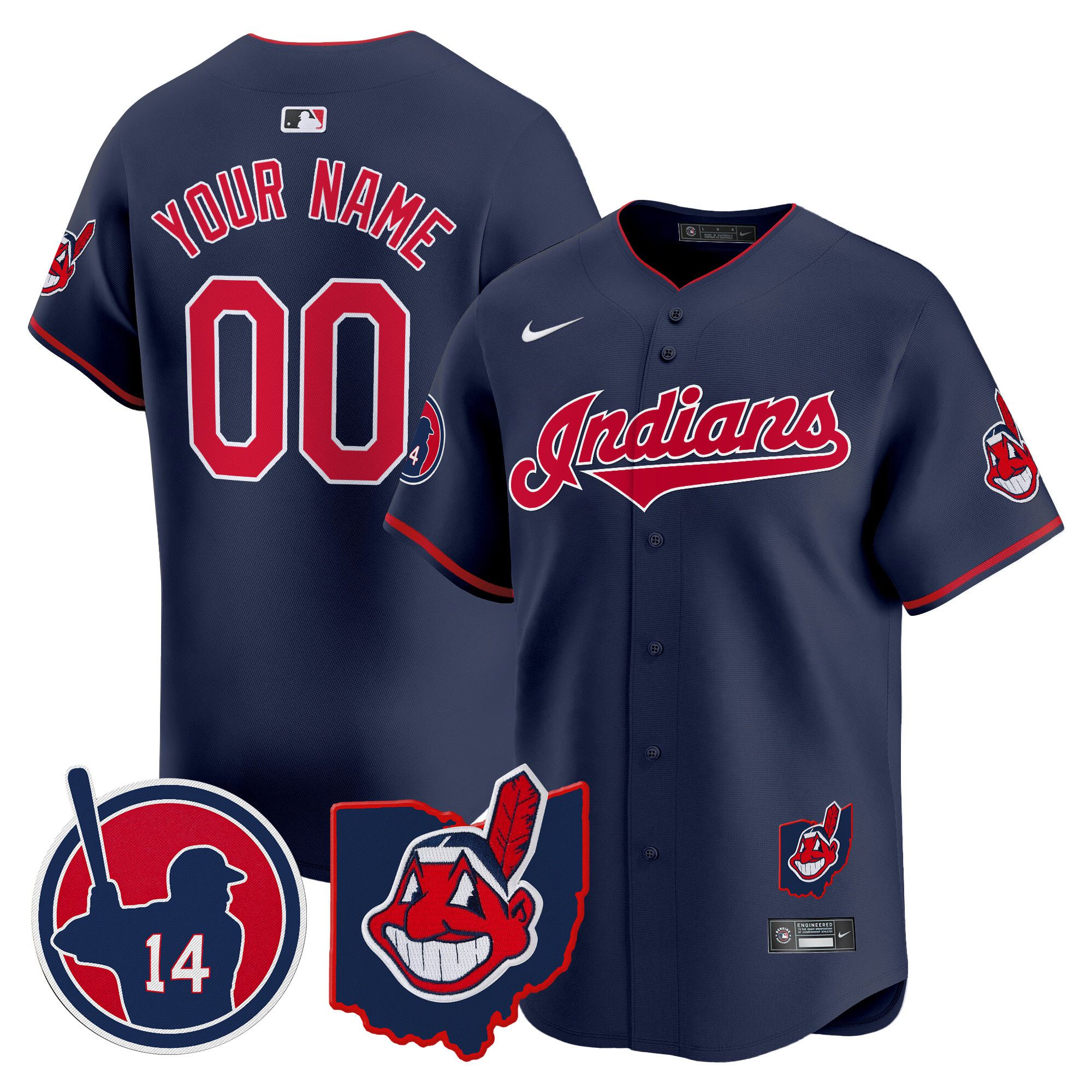 Men Cleveland Indians Drak Blue Nike 2025 Patch Vapor Premier Limited Custom MLB Jersey->customized mlb jersey->Custom Jersey